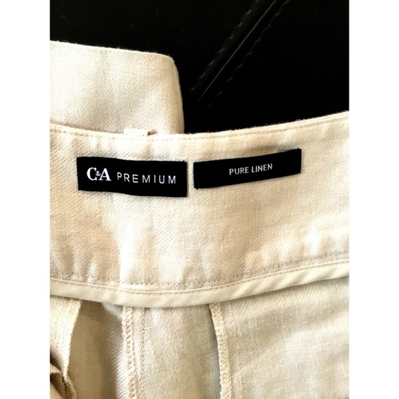 C&A Premium Pure Linen Tapered Trousers Beige Pleated European Linen Pants Sz 40 - Picture 4 of 5